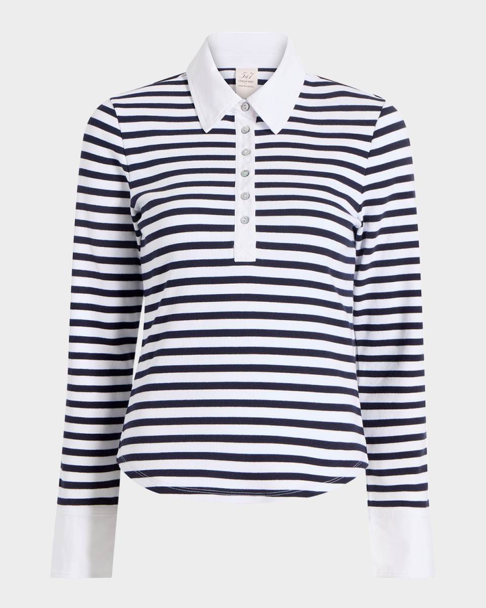 Jaden Stripe Long-Sleeve Polo Top